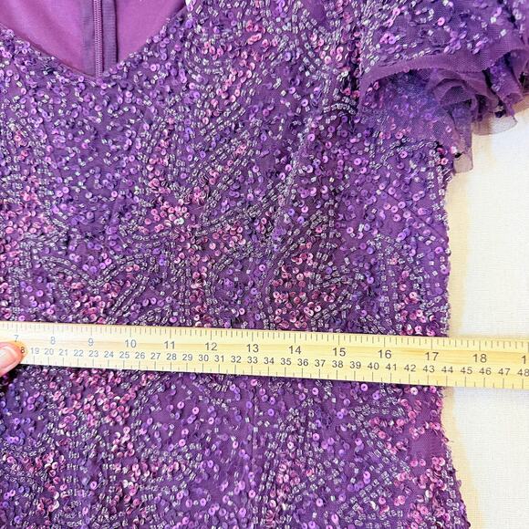 Adrianna Papell Flutter Sleeve Beaded Sequin Dress 14 NYE Glam Cocktail Coquette - Picture 10 of 11
